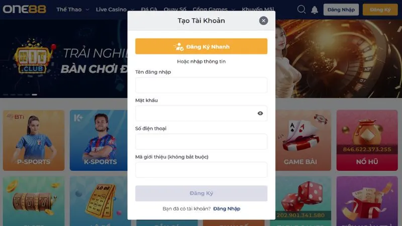 Chi tiết các bước tạo tài khoản tại nhà cái One88